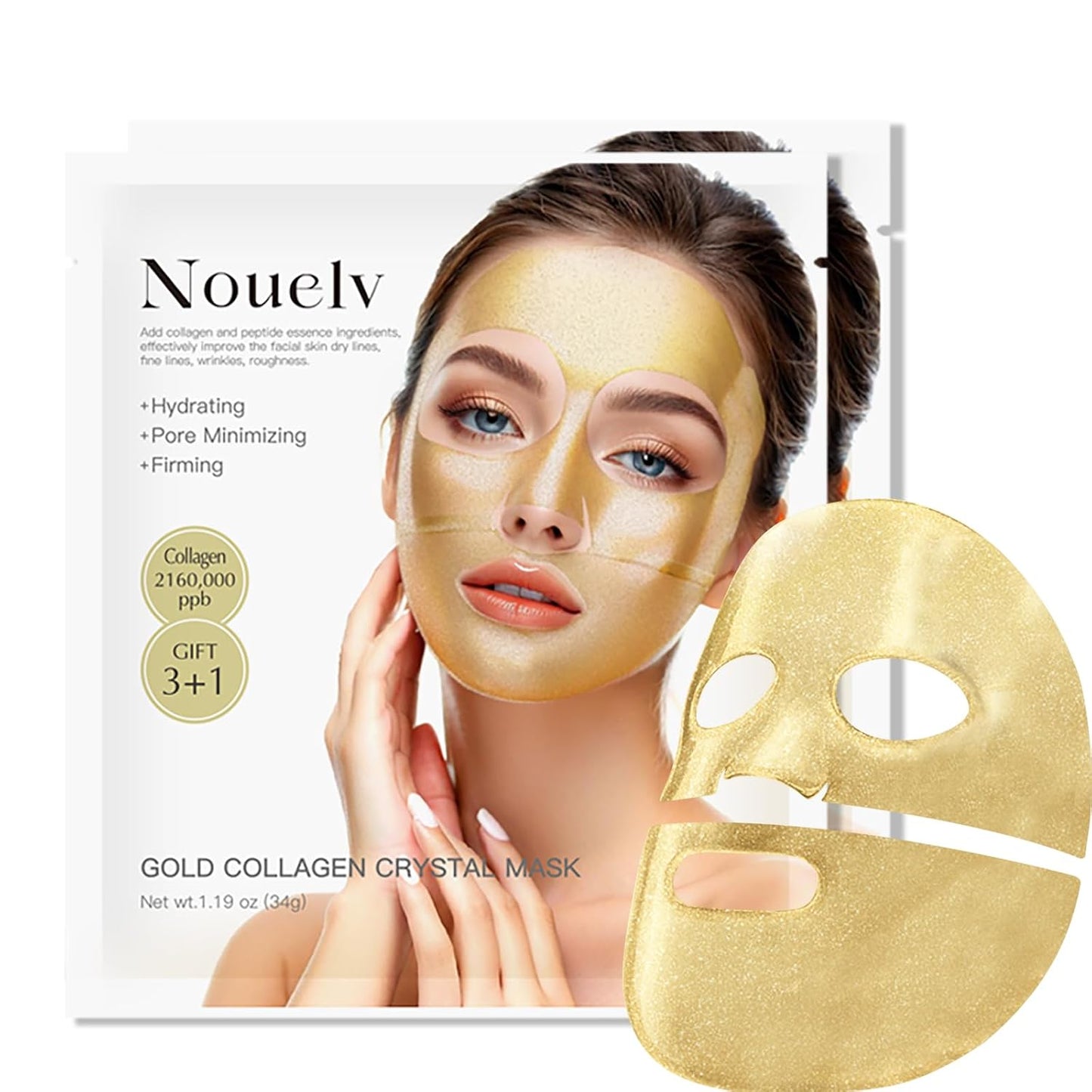 24K Gold Bio Collagen Face Mask, Hydrating Bio Collagen Mask Overnight Collagen Mask Hydrating Collagen Real Deep Mask Skincare 34G X2Ea