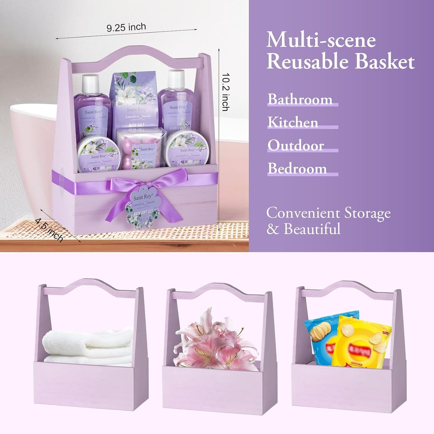 Spa Gift Baskets for Women - 13Pcs Lavender Jasmine Luxury Spa Gift Set with Nourishing Birthday Gifts for Women, Mothers Day Gifts, Gift Set Bath Spa Basket, Women Valentine'S Day Unique Gift Ideas