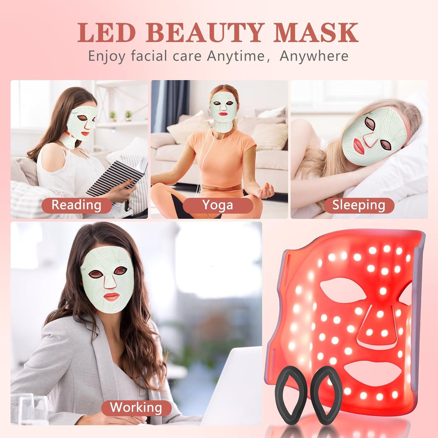 7 Colors Led Face Mask Light Therapy,Red Light Therapy for Face,Red Light Therapy for Face and Neck,Led Mask Light Therapy at Home,Portable,Led Face Mask Can Be Used at Home and Travel,White Green