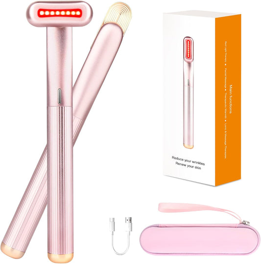 Red Light Therapy for Face, 4 in 1 Facial Wand for Anti-Aging, Anti-Wrinkle, Face Neck Light Therapy Wand, Skin Care Tool at Home, with Travel Carrying Case, One-Button Start