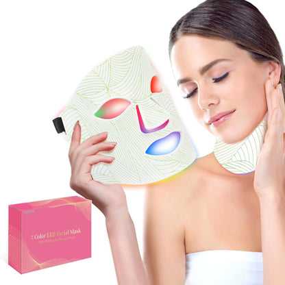 7 Colors Led Face Mask Light Therapy,Red Light Therapy for Face,Red Light Therapy for Face and Neck,Led Mask Light Therapy at Home,Portable,Led Face Mask Can Be Used at Home and Travel,White Green